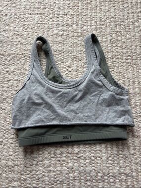 SET Active Gray and Olive Layered Sports Bralette